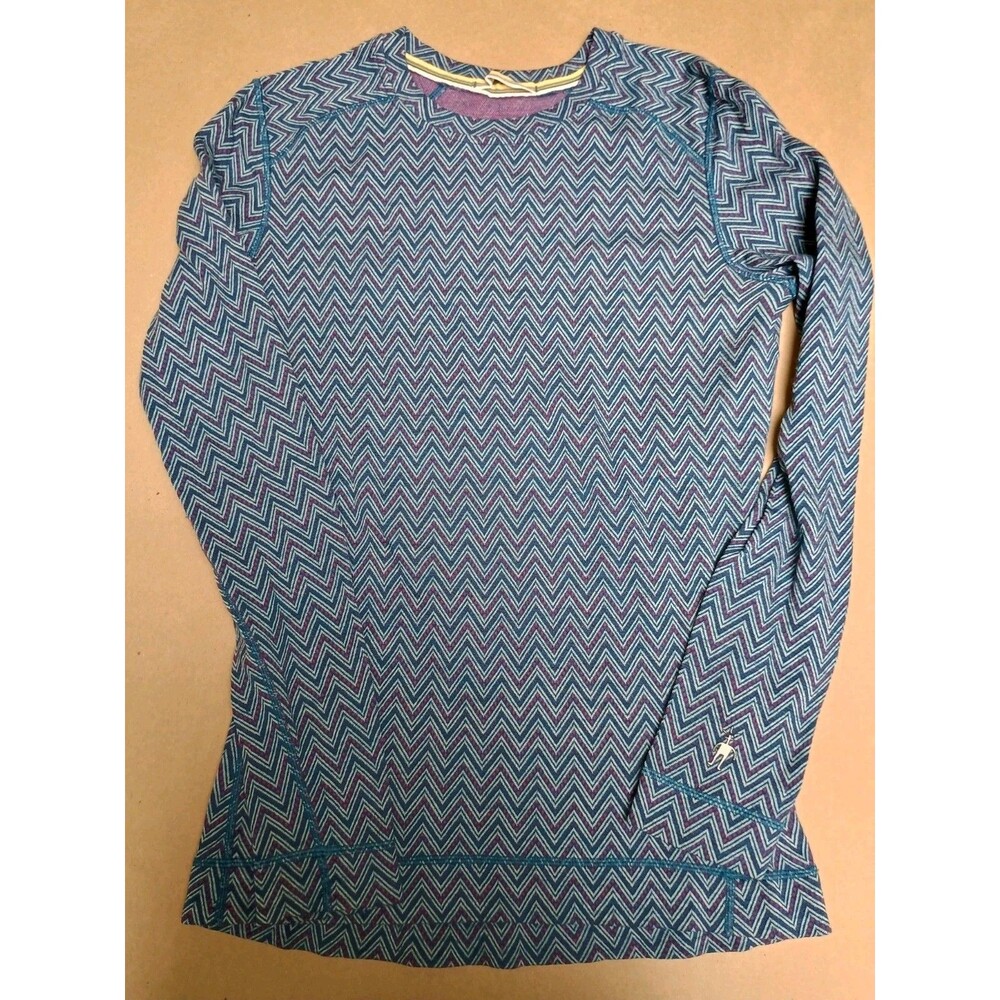 Smartwool Chevron Long Sleeve Pullover Baselayer Shirt Top  SZ M Blue Purple